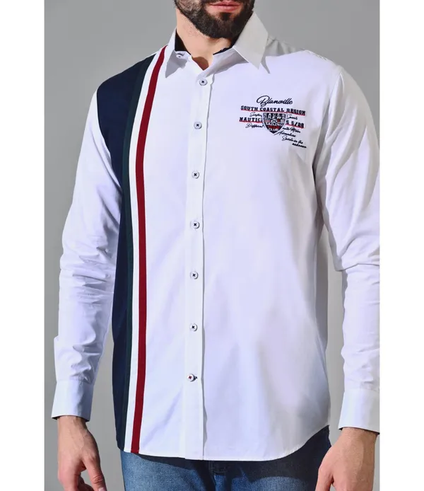 White__Cotton_Color_Block_Shirt_For_Men