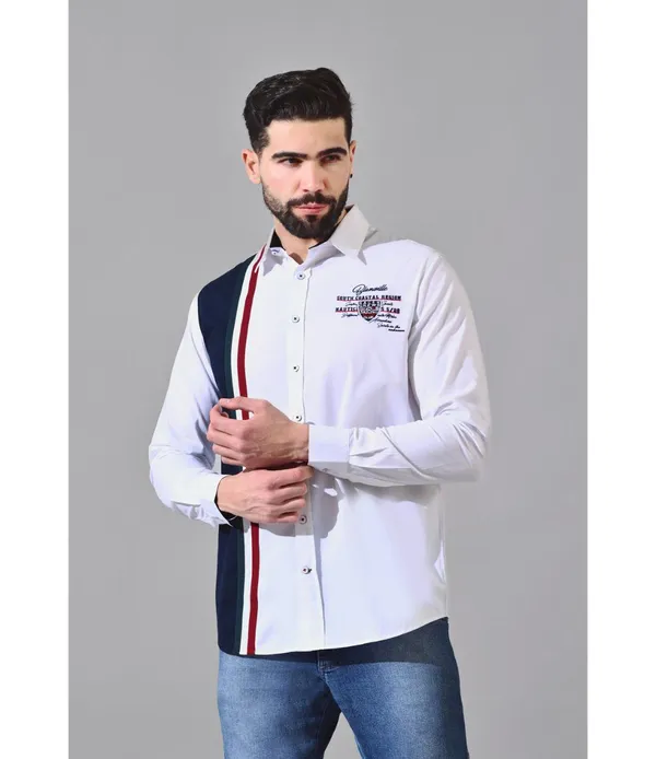 White__Cotton_Color_Block_Shirt_For_Men