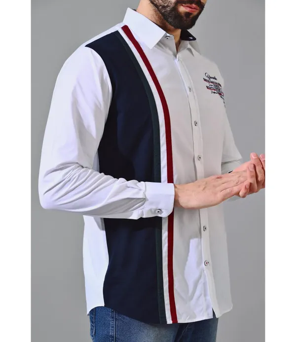 White__Cotton_Color_Block_Shirt_For_Men