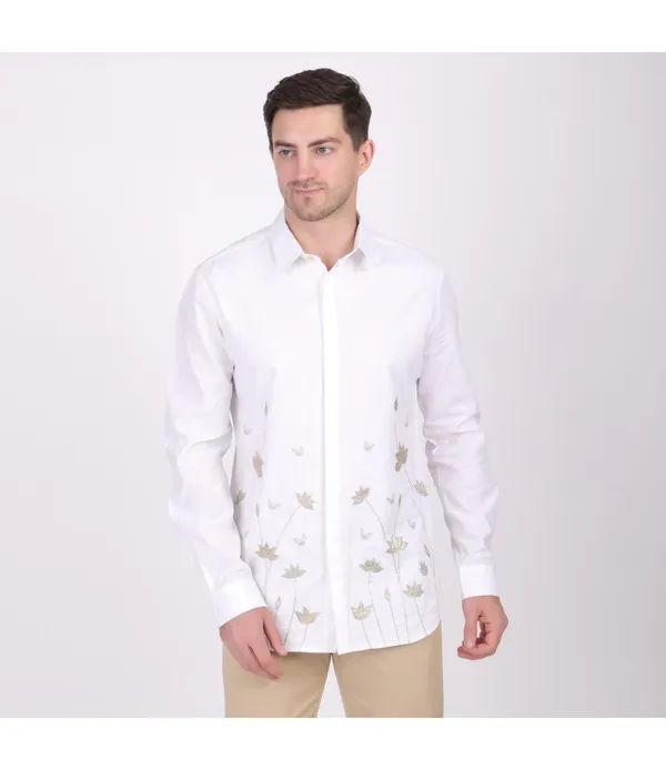White__Cotton_Embroidered_Shirt_For_Men
