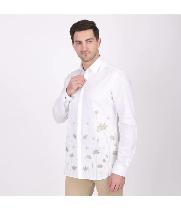 White__Cotton_Embroidered_Shirt_For_Men