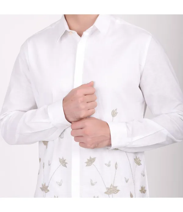 White__Cotton_Embroidered_Shirt_For_Men