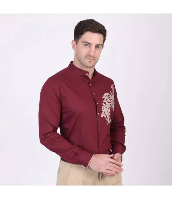 Maroon__Polycotton_Embroidered_Shirt_For_Men