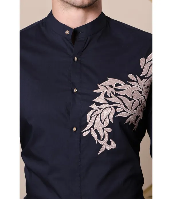 Navy__Polycotton_Embroidered_Shirt_For_Men