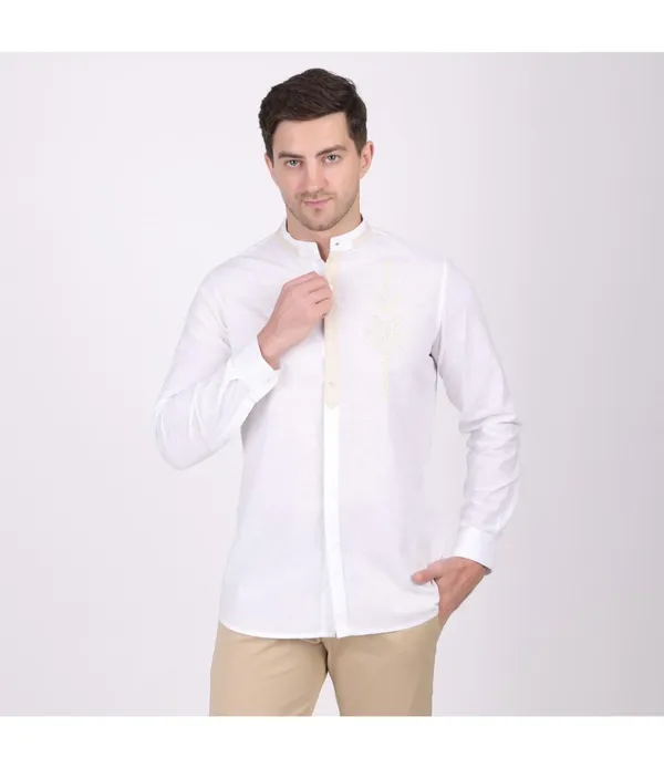 White_Cotton_Embroidered_Shirt_For_Men