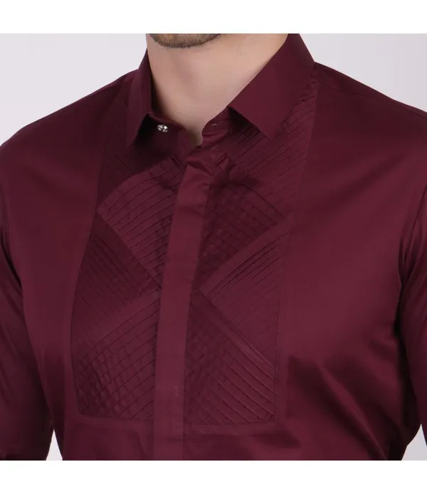 Maroon_Cotton_Blend_Self_Design_Shirt_For_Men
