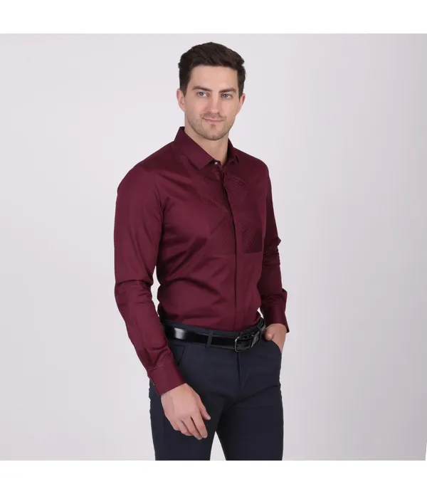 Maroon_Cotton_Blend_Self_Design_Shirt_For_Men