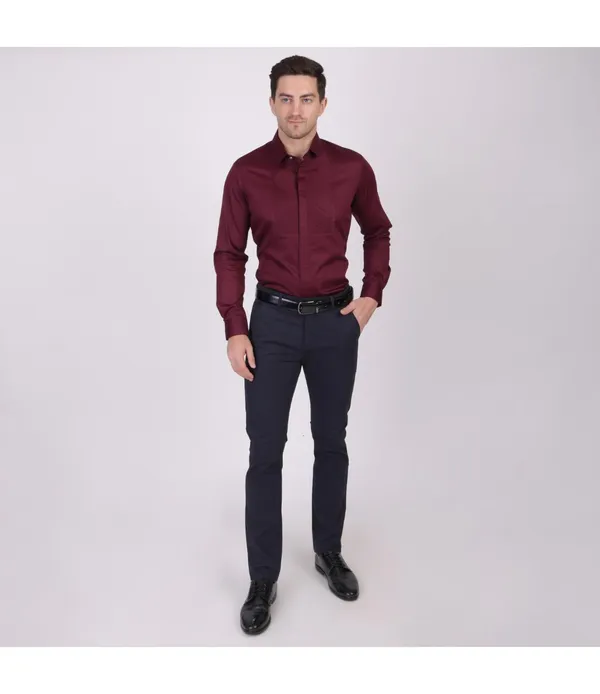 Maroon_Cotton_Blend_Self_Design_Shirt_For_Men