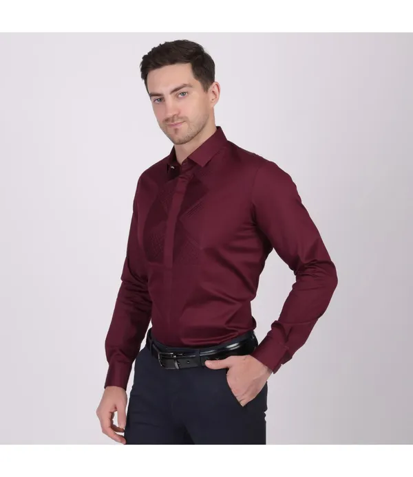 Maroon_Cotton_Blend_Self_Design_Shirt_For_Men