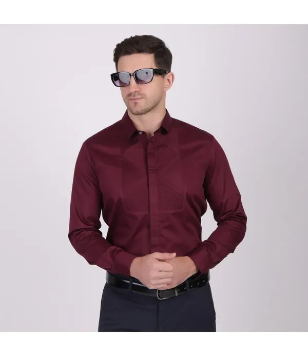 Maroon_Cotton_Blend_Self_Design_Shirt_For_Men