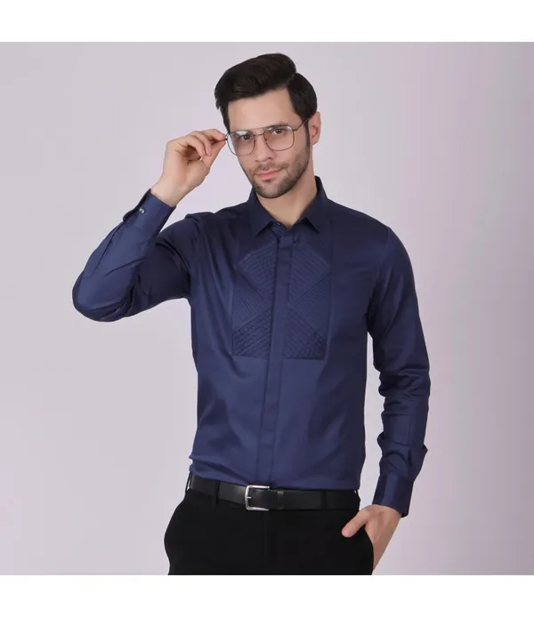 Navy__Cotton_Blend_Self_Design_Shirt_For_Men