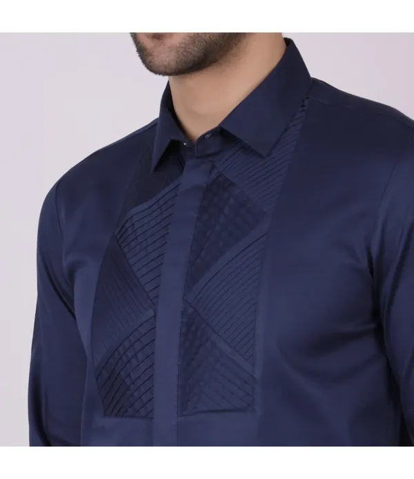 Navy__Cotton_Blend_Self_Design_Shirt_For_Men