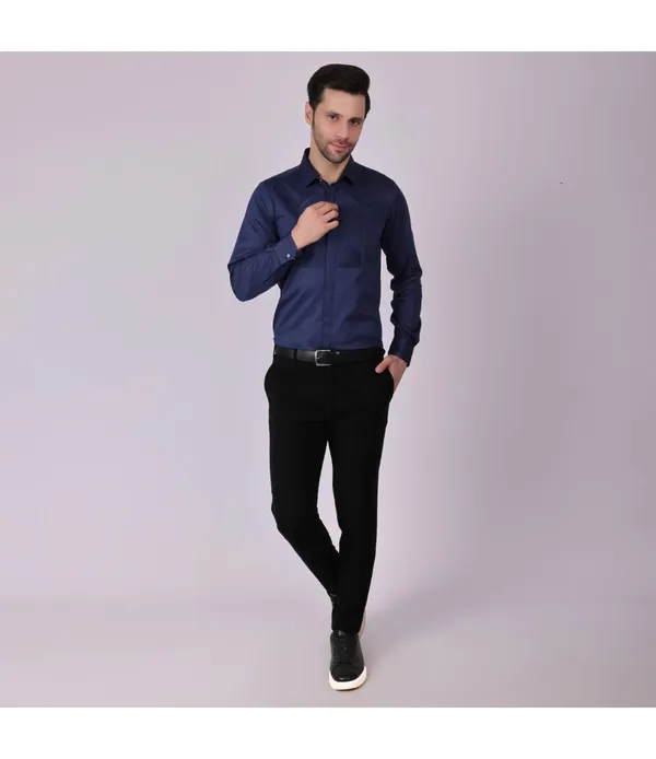 Navy__Cotton_Blend_Self_Design_Shirt_For_Men