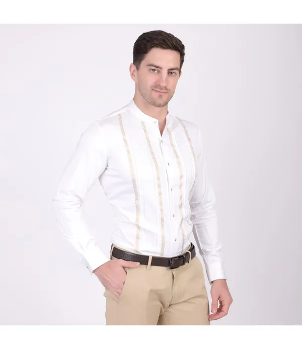 White_Cotton_Blend_Self_Design_Shirt_For_Men