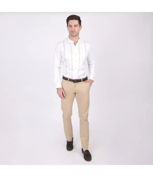 White_Cotton_Blend_Self_Design_Shirt_For_Men