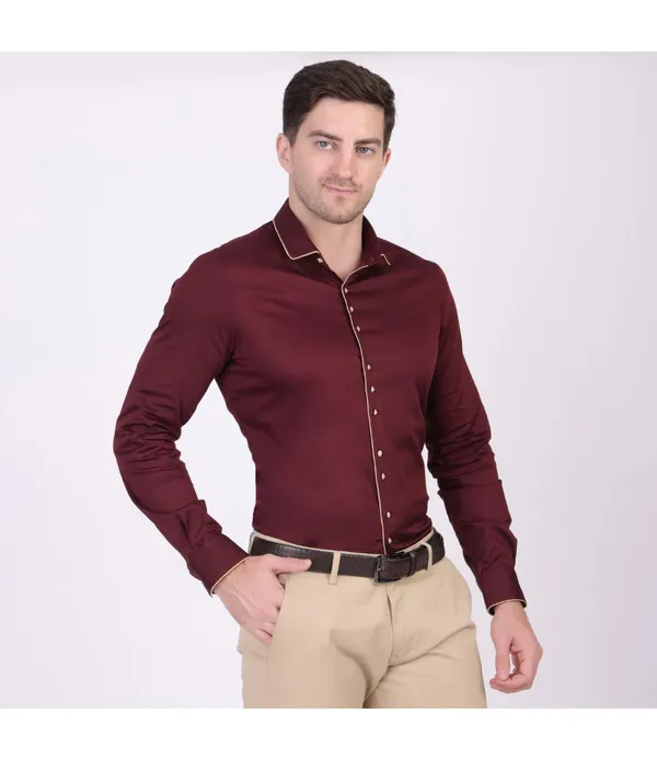 Maroon__Cotton_Blend_Solid_Shirt_For_Men