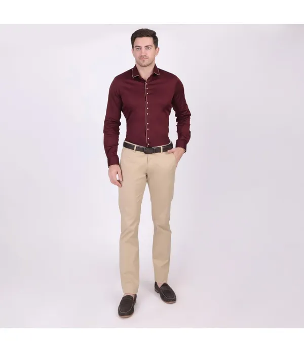Maroon__Cotton_Blend_Solid_Shirt_For_Men