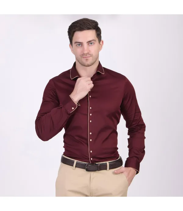 Maroon__Cotton_Blend_Solid_Shirt_For_Men
