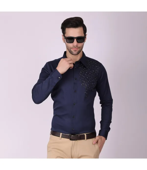 Blue_Cotton_Blend_Full_Sleeve_Shirt_For_Men