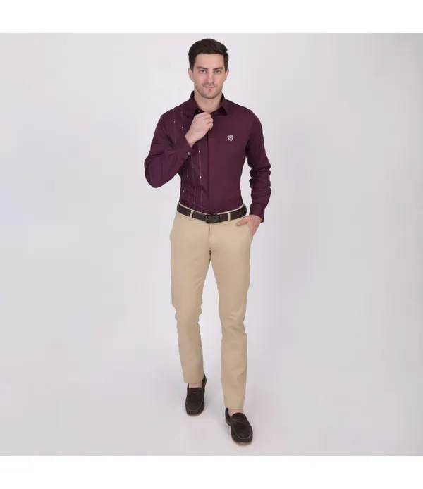 Maroon__Cotton_Self_Design_Shirt_For_Men