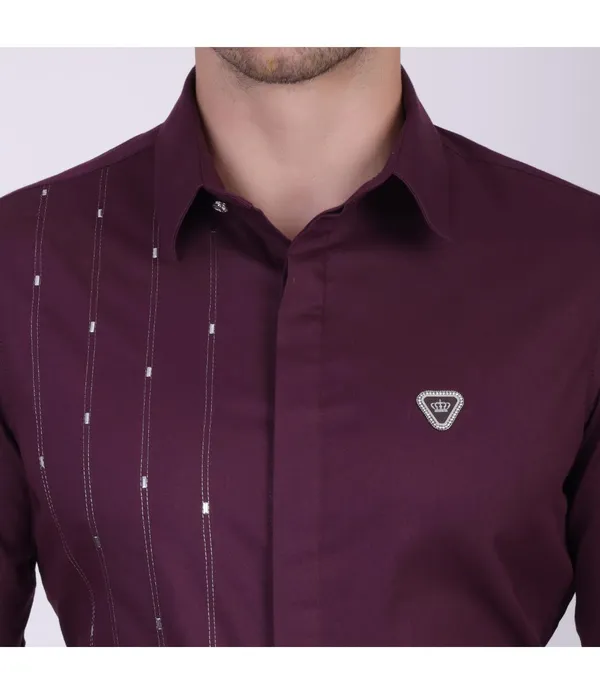 Maroon__Cotton_Self_Design_Shirt_For_Men