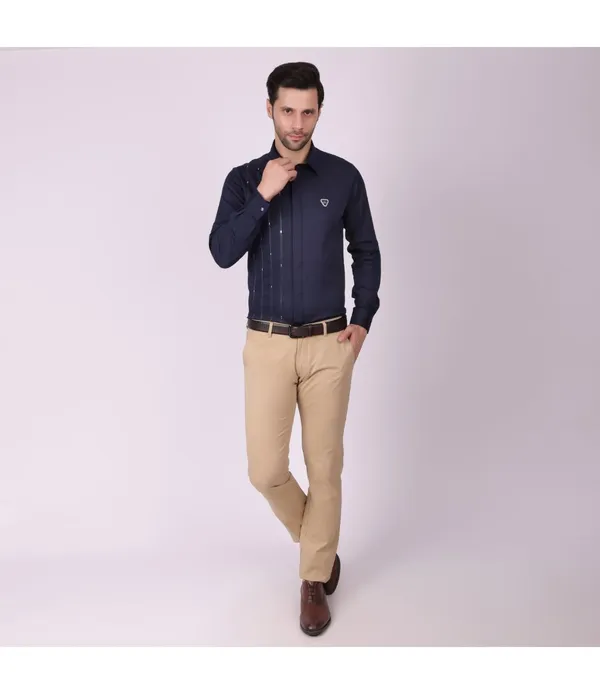 Navy__Cotton_Self_Design_Shirt_For_Men