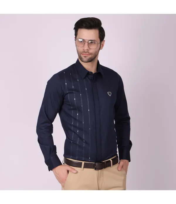 Navy__Cotton_Self_Design_Shirt_For_Men