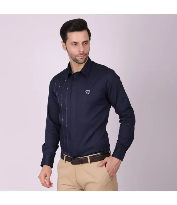 Navy__Cotton_Self_Design_Shirt_For_Men