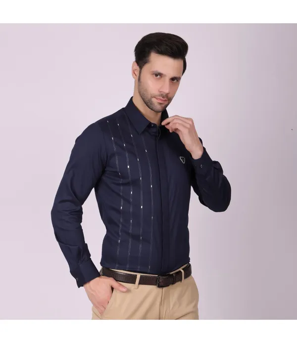 Navy__Cotton_Self_Design_Shirt_For_Men