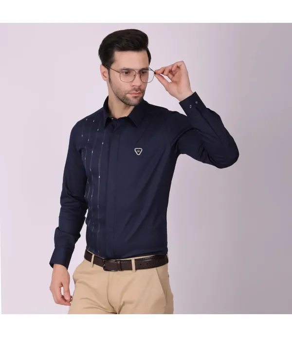 Navy__Cotton_Self_Design_Shirt_For_Men