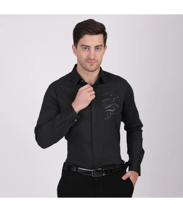 Black__Cotton_Patch_Work_Shirt_For_Men