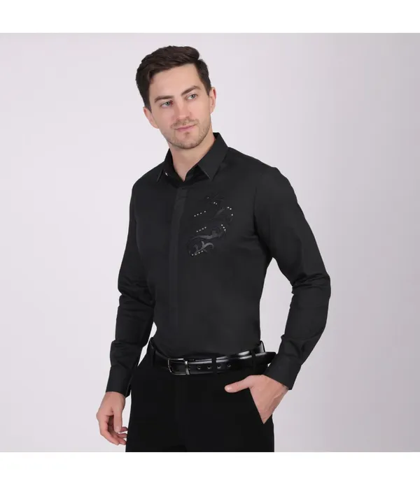 Black__Cotton_Patch_Work_Shirt_For_Men