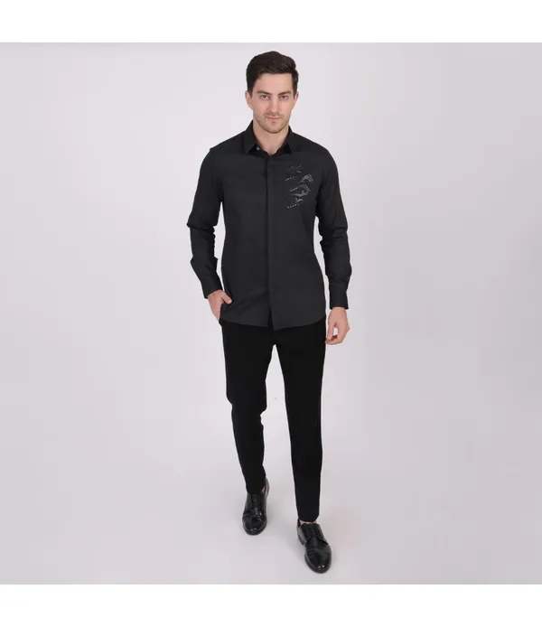 Black__Cotton_Patch_Work_Shirt_For_Men