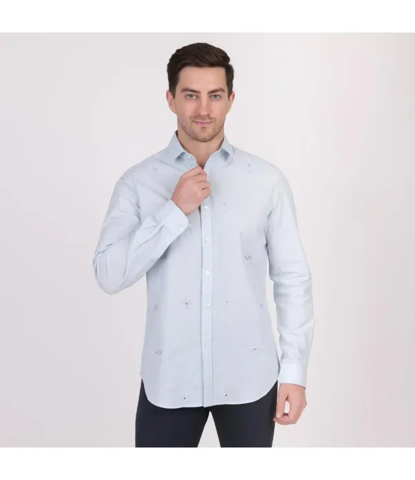 Light_Blue__Cotton_Self_Design_Shirt_For_Men