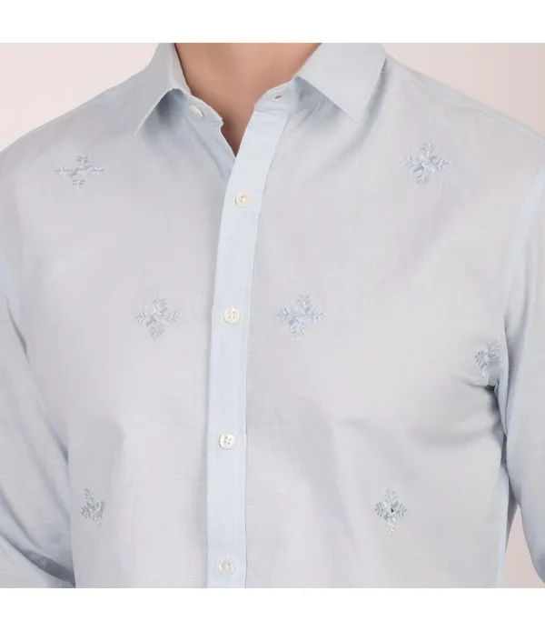Light_Blue__Cotton_Self_Design_Shirt_For_Men