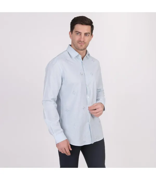 Light_Blue__Cotton_Self_Design_Shirt_For_Men