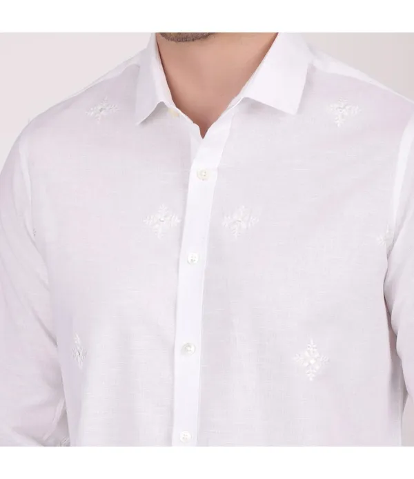 White__Cotton_Self_Design_Shirt_For_Men