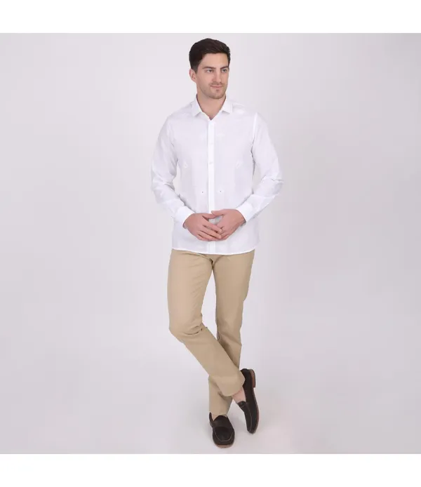 White__Cotton_Self_Design_Shirt_For_Men