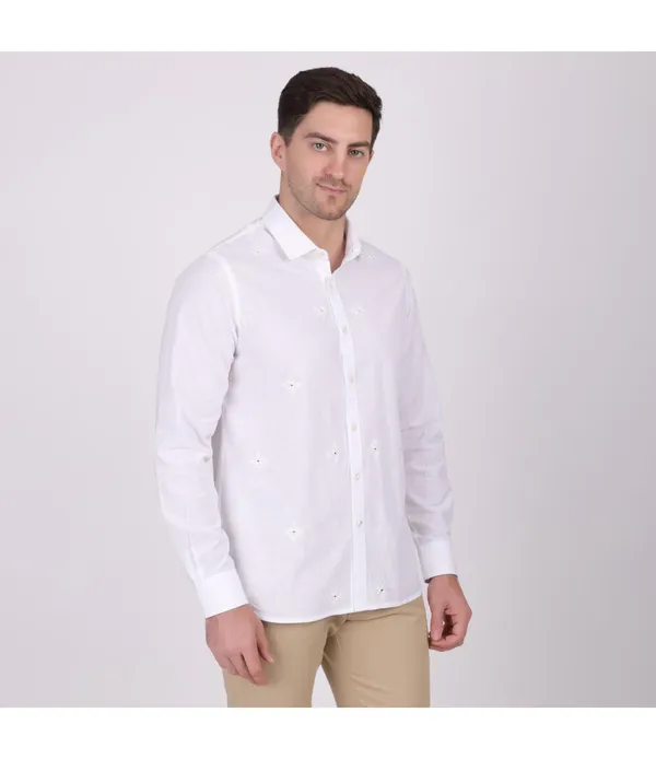 White__Cotton_Self_Design_Shirt_For_Men