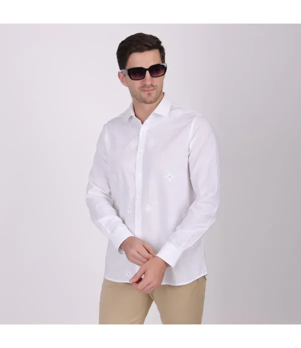 White__Cotton_Self_Design_Shirt_For_Men