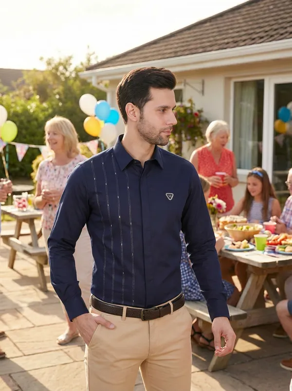 Navy__Cotton_Self_Design_Shirt_For_Men