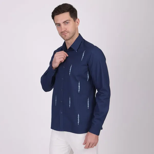 Pier_Seven_Mirror_hand_Embroidered_100%_Cotton_Men's_Slim_Fit_Full_Sleeve_Shirt_-_Navy_(PWE009)