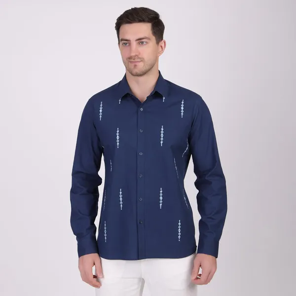 Pier_Seven_Mirror_hand_Embroidered_100%_Cotton_Men's_Slim_Fit_Full_Sleeve_Shirt_-_Navy_(PWE009)