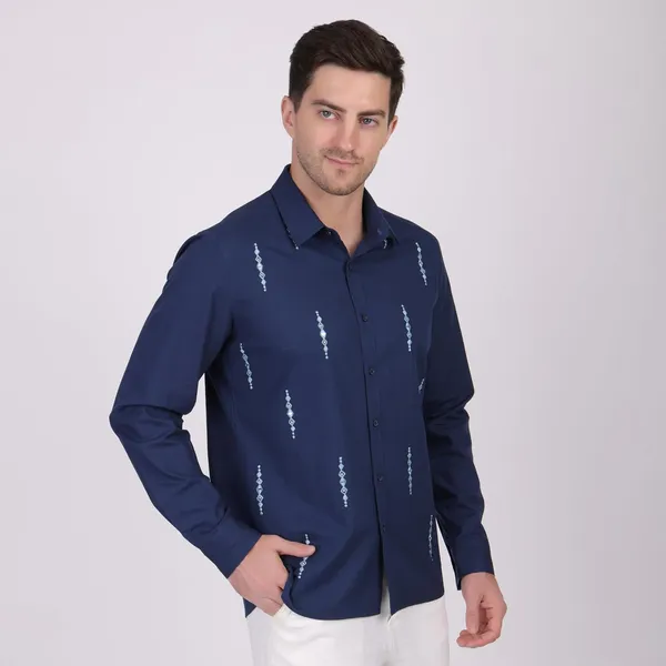 Pier_Seven_Mirror_hand_Embroidered_100%_Cotton_Men's_Slim_Fit_Full_Sleeve_Shirt_-_Navy_(PWE009)