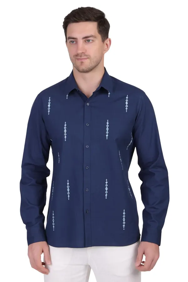 Pier_Seven_Mirror_hand_Embroidered_100%_Cotton_Men's_Slim_Fit_Full_Sleeve_Shirt_-_Navy_(PWE009)