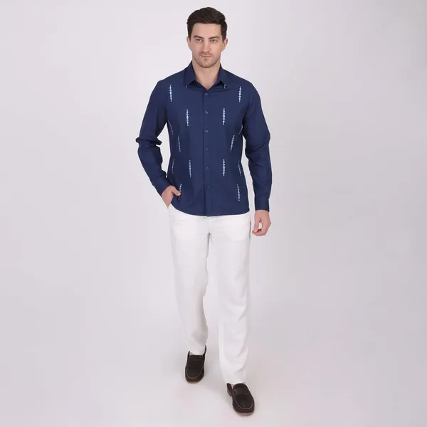 Pier_Seven_Mirror_hand_Embroidered_100%_Cotton_Men's_Slim_Fit_Full_Sleeve_Shirt_-_Navy_(PWE009)
