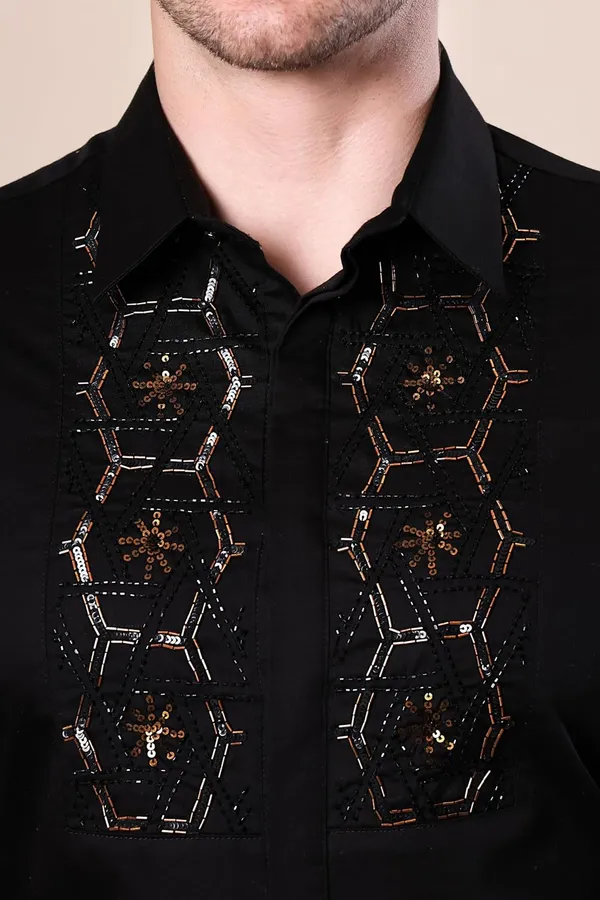 Pier_Seven_hand_Embroidered_Cotton_Blend_Men's_Slim_Fit_Full_Sleeve_Shirt_-_Black_(PWE019)