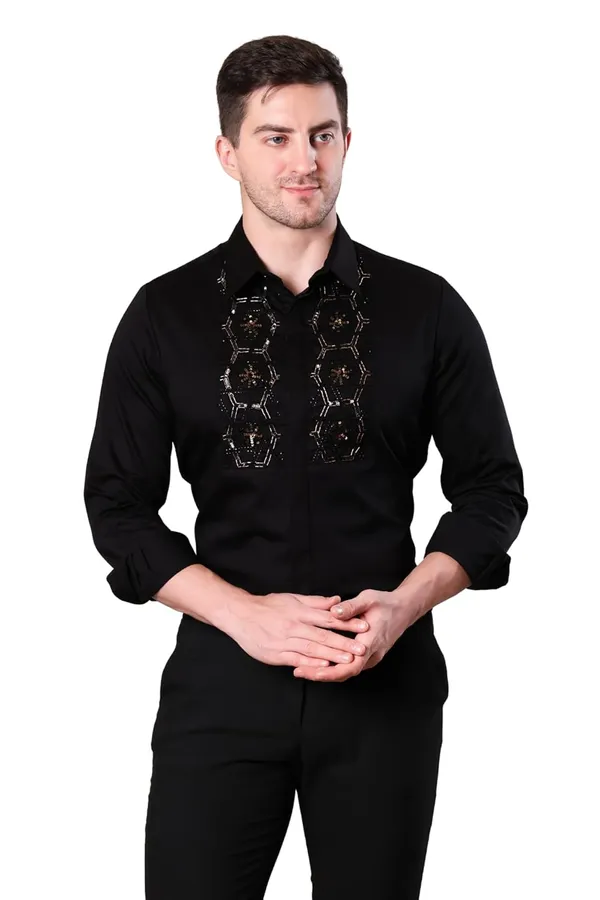 Pier_Seven_hand_Embroidered_Cotton_Blend_Men's_Slim_Fit_Full_Sleeve_Shirt_-_Black_(PWE019)