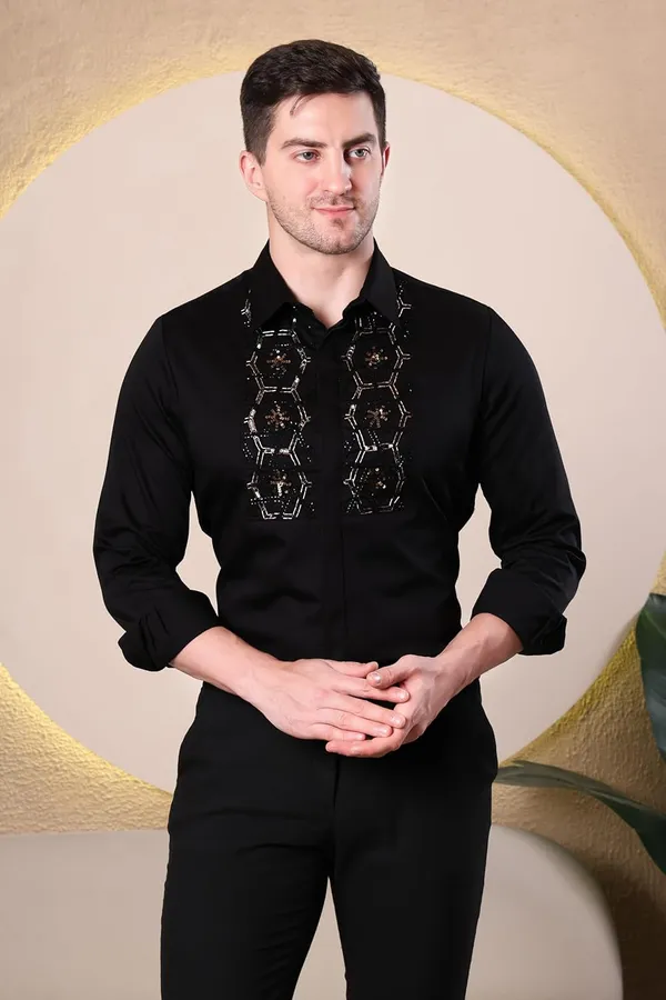Pier_Seven_hand_Embroidered_Cotton_Blend_Men's_Slim_Fit_Full_Sleeve_Shirt_-_Black_(PWE019)