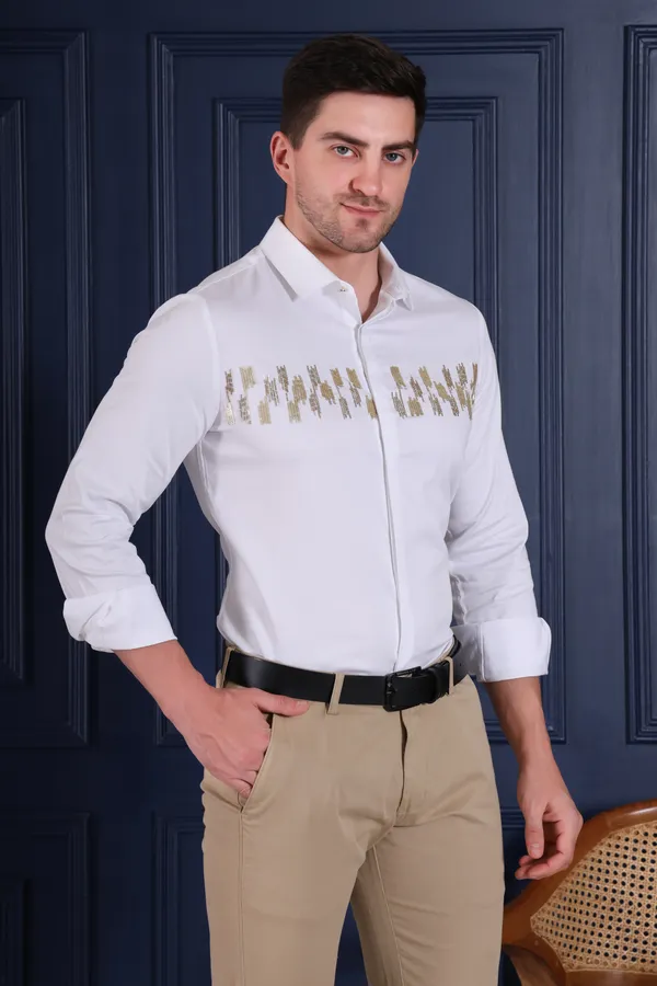 Pier_Seven_Men's_White_Designer_Party_Wear_Cotton_Blend_Shirt_with_Gold_Abstract_Hand_Embroidery